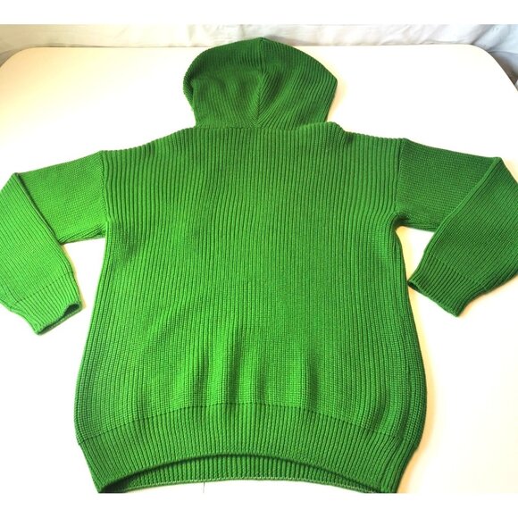Siyai Bright Kelly Green Ribbed Knit Hoodie Sweater Jumper Oversized Pullover Lg - Picture 5 of 8